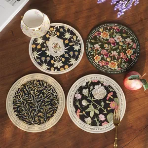Set de table vintage en cuir imperméable à motifs floraux pour décoration élégante