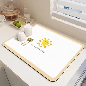 Tapete de secado de cocina absorbente con ilustración de sol, secado rápido