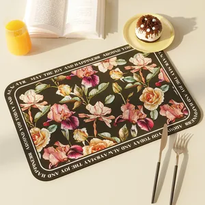 Set de table vintage en cuir à fleurs, imperméable et résistant à la chaleur chic