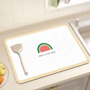 Alfombrilla de secado absorbente de cuero para cocina con diseño de sandía alegre