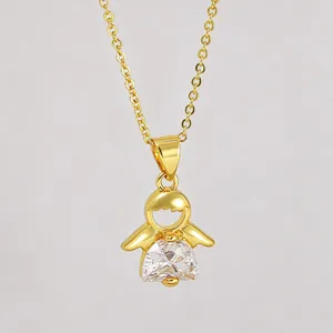 Mode Kupfer Gold Überzogen Kleines Mädchen Anhänger Halskette Mit Transparentem Zirkonia Leichtem Luxus Damen Schlüsselbein Kette NAS01-5