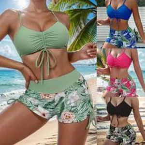 Ensemble bikini sexy à cordon avec short de bain taille haute à imprimé floral