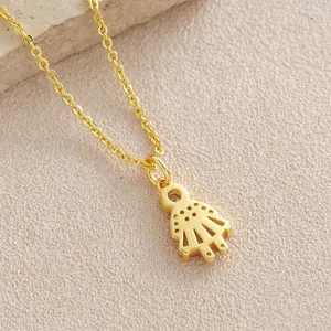 Dainty gold plated little girl pendant necklace with micro zircon inlay for women