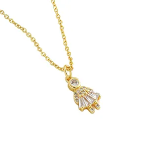 Gold-plated girl pendant necklace with micro-pave baguette cubic zirconia stones.