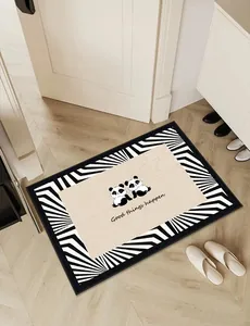 Belgian velvet entrance doormat featuring cute panda illustration and anti-slip backing