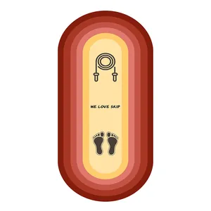 Detailed view of jump rope mat featuring 'WE LOVE SKIP' text and colorful gradient rings