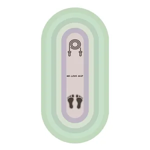 Top-down view of non-slip skipping rope mat with 'WE LOVE SKIP' print