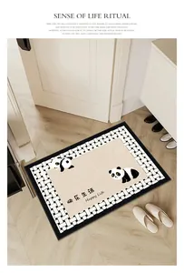 Belgian velvet non-slip indoor doormat with panda design and Happy Life text