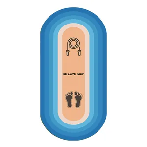 Detailed view of the oval non-slip jump rope mat with WE LOVE SKIP printed design