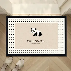 Luxury non-slip Belgian velvet entrance doormat with cute panda and Welcome Sweet Home text