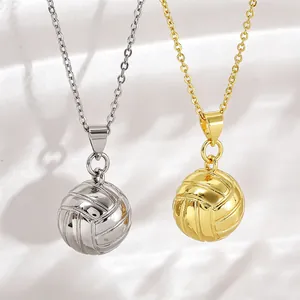 Collier Pendentif Volley-ball Or Argent Plaqué Cuivre Ballon de Sport 3D Chaîne de Clavicule Pour Hommes Femmes Bijoux