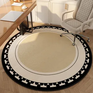 Vintage round Dornier carpet with 'Your Wish Is My Command' text for home office