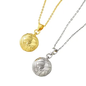 Colliers avec pendentif volleyball 3D en or et argent pour hommes et femmes