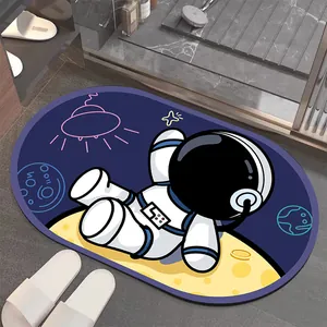 Non-slip diatom mud bath mat with cute cartoon astronaut design for bathroom entry