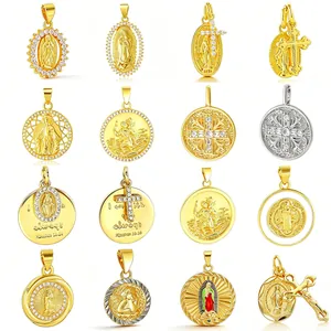 Colgante Solo en Cobre Chapado en Oro Retrato Religioso Circonia Para Creación Joyería DIY San Cristóbal Virgen María Colgante Relieve