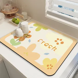 Absorberende Keuken Uitlekmat PVC Leer Antislip Bloemen Print Placemat Voor Aanrecht Badkamer Tafel Wasbaar Snijdbaar