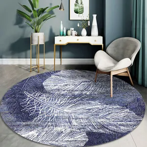 Tapis Rond Nordique en Polyester Antidérapant pour Chambre Salon Moderne Géométrique Marbre Motif Décoration Maison Bureau Chaise Tapis