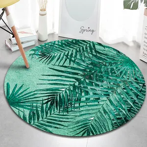 Tapis rond moderne avec motif de feuilles de palmier tropicales vertes pour décor