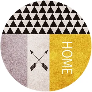 Tapis rond de style nordique avec motifs géométriques et impression du texte HOME décor