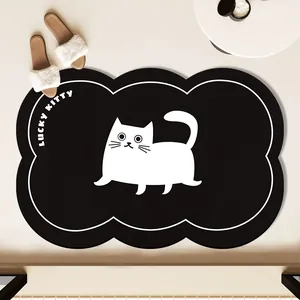 PVC Felpudo de Baño Negro con Forma de Nube Super Absorbente Secado Rápido Antideslizante Alfombra de Baño para Ducha Cocina Patrón Animal Lucky