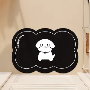 Alfombrilla de baño negra absorbente antideslizante con lindo perro de dibujos animados