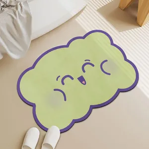 Wolkvormige Badmat Cartoon Glimlach Gezicht Bedrukt Sneldrogend Antislip Waterabsorberend PVC Vloermat Voor Douche Droge Ruimte Woondecoratie