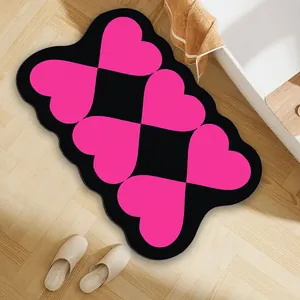 Alfombrilla de Piso de PVC Moderna Absorbente Secado Rápido Antideslizante para Baño Corazón Geométrico Decoración Hogar