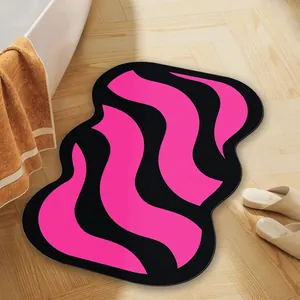 Alfombra de baño absorbente moderna con diseño ondulado rosa y negro para todo el hogar