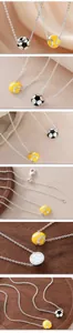 Detail views of sports-themed necklaces featuring soccer and softball ball pendants.