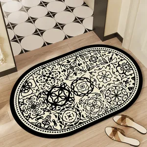 Tappetino da Bagno Ovale Retro Bohemien Assorbimento d'Acqua Rapida Asciugatura Pelle PVC Antiscivolo per Ingresso Doccia Bagno
