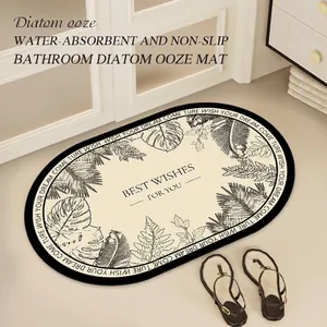 Tappeto da bagno ovale in farina di diatomee con motivo a foglie antiscivolo
