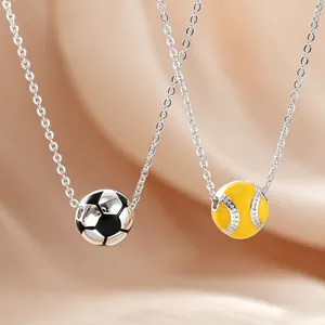 Fashion Copper Electroplated Sport Series Soccer Ball Softball Pendant Necklace For Men Women Unisex Clavicle Chain Jewelry