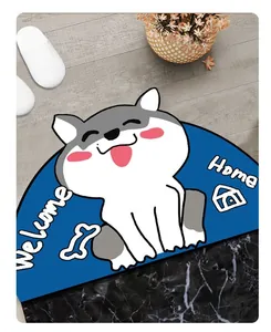 Tappeto semicircolare in fango di diatomee con simpatico design a husky