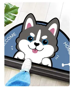 Tappeto semicircolare in terra di diatomee con simpatico husky a fumetti all'ingresso