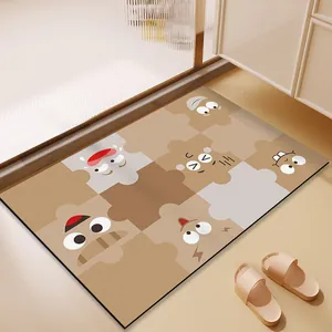 Cute cartoon puzzle absorbent bathroom floor mat with funny emoji faces for home decor