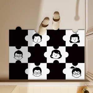 Cartoon Puzzle Diatom Mud Absorbent Floor Mat Non-slip Bathroom Entrance Door Mat Nordic Style Printed Washable Kitchen Rug