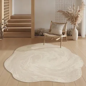 Irregular Shaped Loop Pile Rug Cream Style Modern Wave Pattern Bedside Floor Mat For Bedroom Vanity Dressing Table Chair