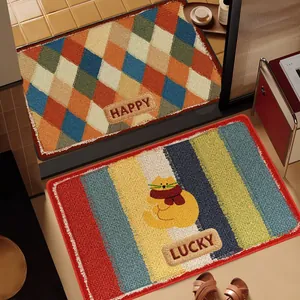American Retro Linen Bathroom Mat Absorbent Anti-Slip Floor Rug For Toilet Entrance Printed Decorative Patchwork Carpet