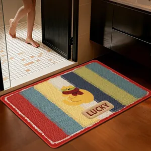 Retro American style faux flax non-slip bathroom mat with lucky cat design and stripes