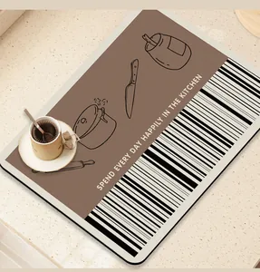 Detailed top-down view of a stylish kitchen absorbent mat with modern brown graphics