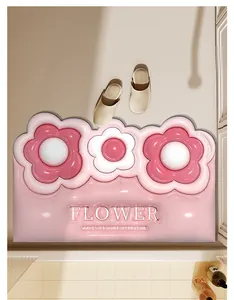Simpatico tappetino da bagno 3D rosa a forma di fiore, asciugatura rapida decor