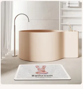Tapis de bain antidérapant en terre de diatomée avec motif floral de lapin mignon