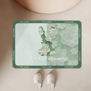 Tapis de Bain Antidérapant en Terre de Diatomées Lapin Mignon et Fleurs Séchage Rapide Paillasson pour Douche Toilettes Entrée