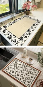 Detailed view of American style absorbent kitchen sink mats with elegant floral patterns