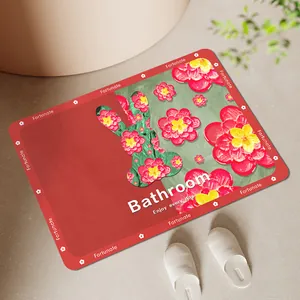 Tapis de bain absorbant en terre de diatomée avec motif de lapin floral