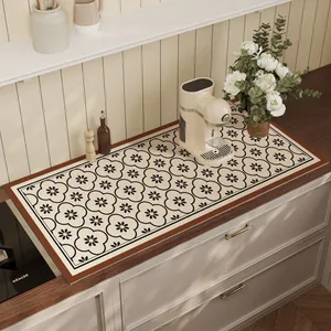 Vintage floral absorbent kitchen countertop mat for coffee bar and sink protection.