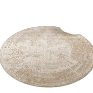 High-quality modern minimalist round cream style rug with unique irregular notched design