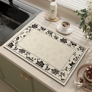 American Style Kitchen Countertop Absorbent Mat Vintage Floral PVC Drain Pad Bathroom Washstand Protection Mat Home Decor