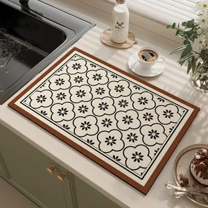 Vintage floral kitchen absorbent drying mat for countertop protection and sink drainage