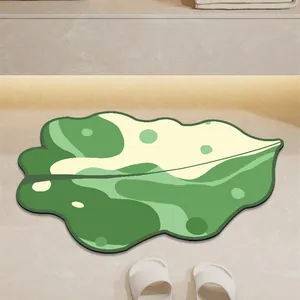 Alfombra de baño estética de tierra de diatomeas verde, absorbente y antideslizante con forma de hoja